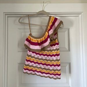 NWOT One Shoulder Crochet Top